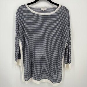 Kinross Womens Open Knit Pullover Sweater Size S Linen Striped Blue White Beach